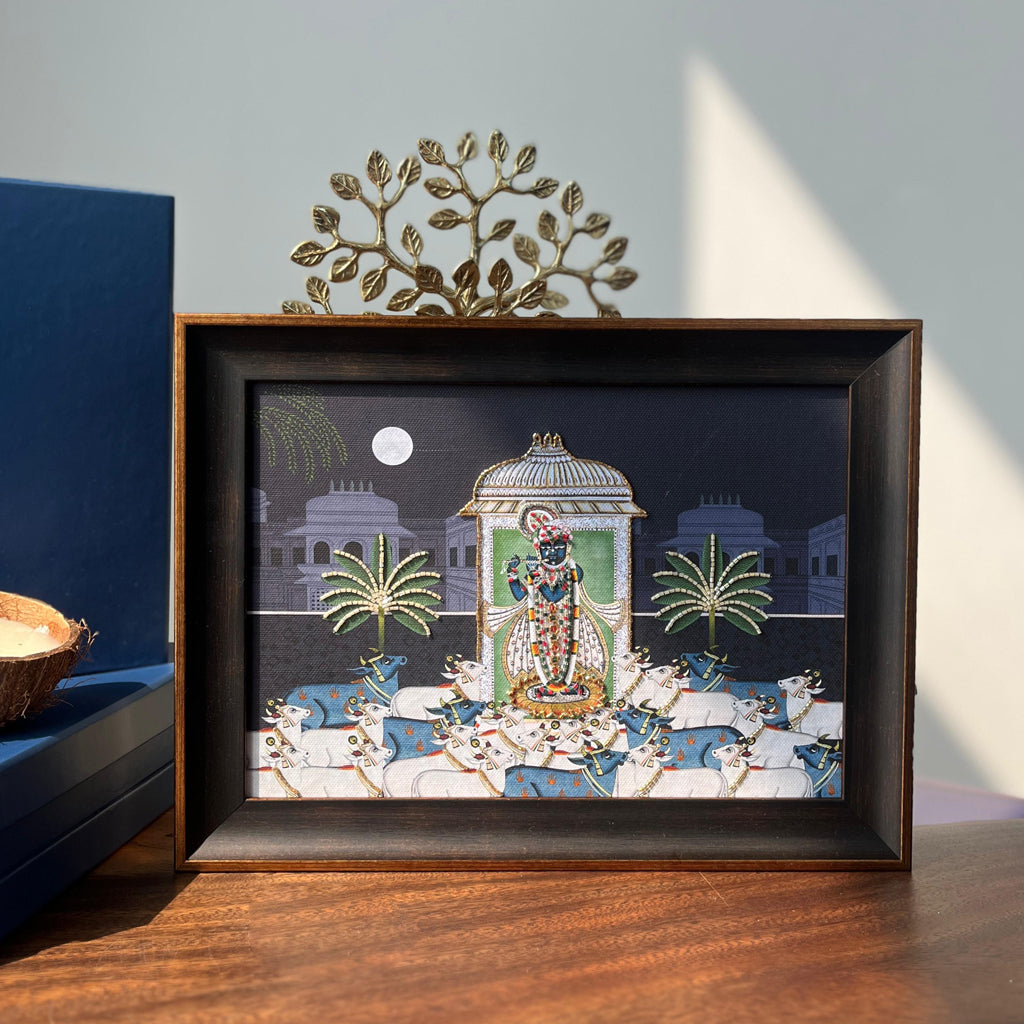 Srinathji Pichwai Midnight Blue (Landscape) Artwork with Gift Box