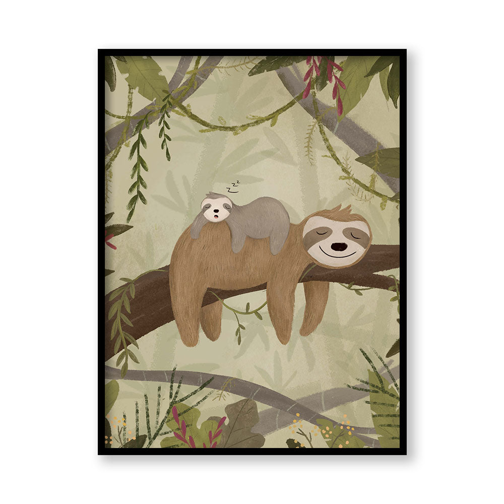 Sleepy Sloth Wall Art Canvas Print for Kids Room