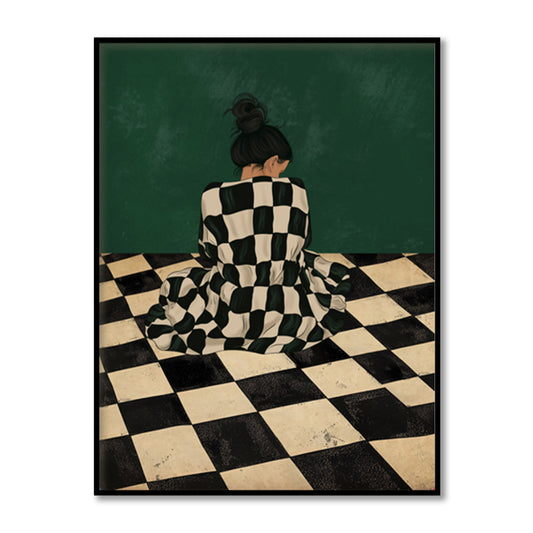 The Quiet Corner — Figurative Checkerboard Abstract Art Print | Canvas Painting for Wall | Wall Decor | Wall Painting