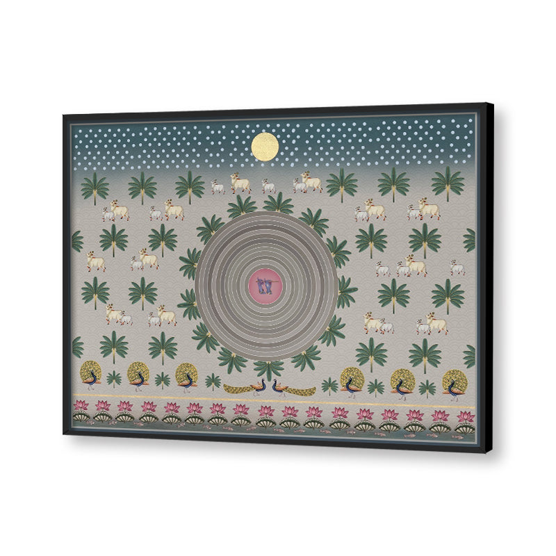 Contemporary Pichwai with Krishna Basuri Traditional Artwork Canvas Print for Wall
