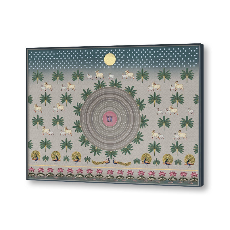 Contemporary Pichwai with Krishna Basuri Traditional Artwork Canvas Print for Wall