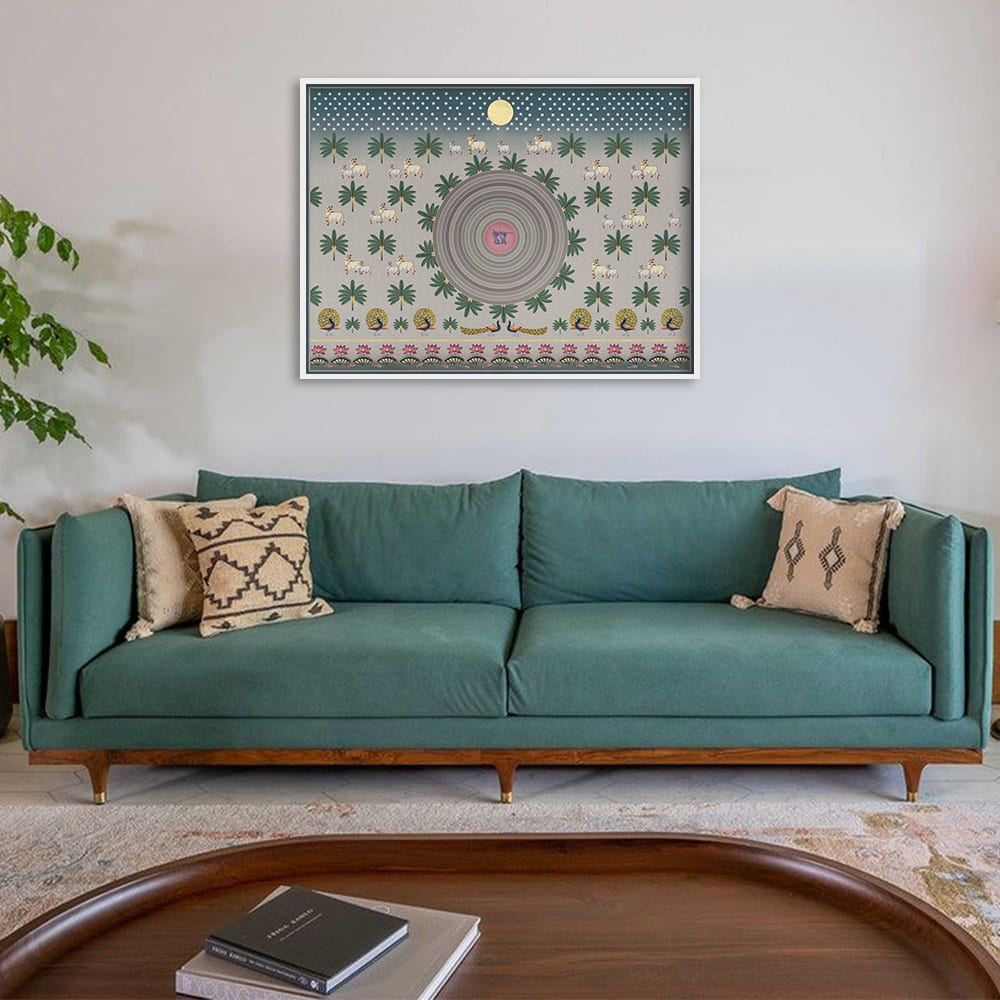 Contemporary Pichwai with Krishna Basuri Traditional Artwork Canvas Print for Wall