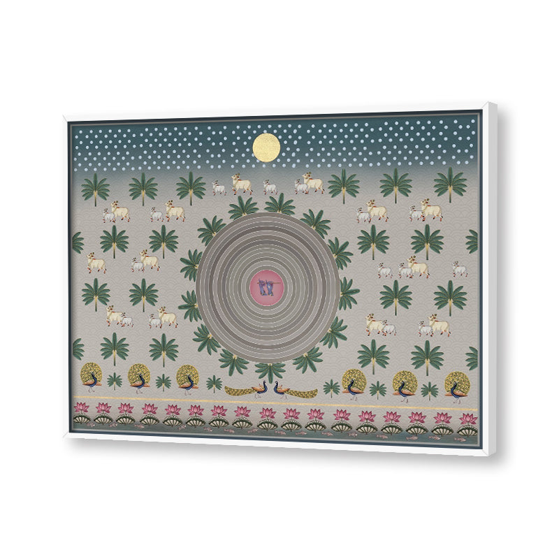 Contemporary Pichwai with Krishna Basuri Traditional Artwork Canvas Print for Wall