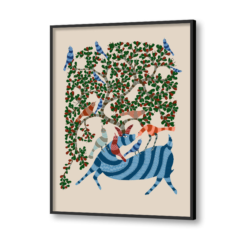 Contemporary Gond Art 3 Traditional Artwork Canvas Print for Wall