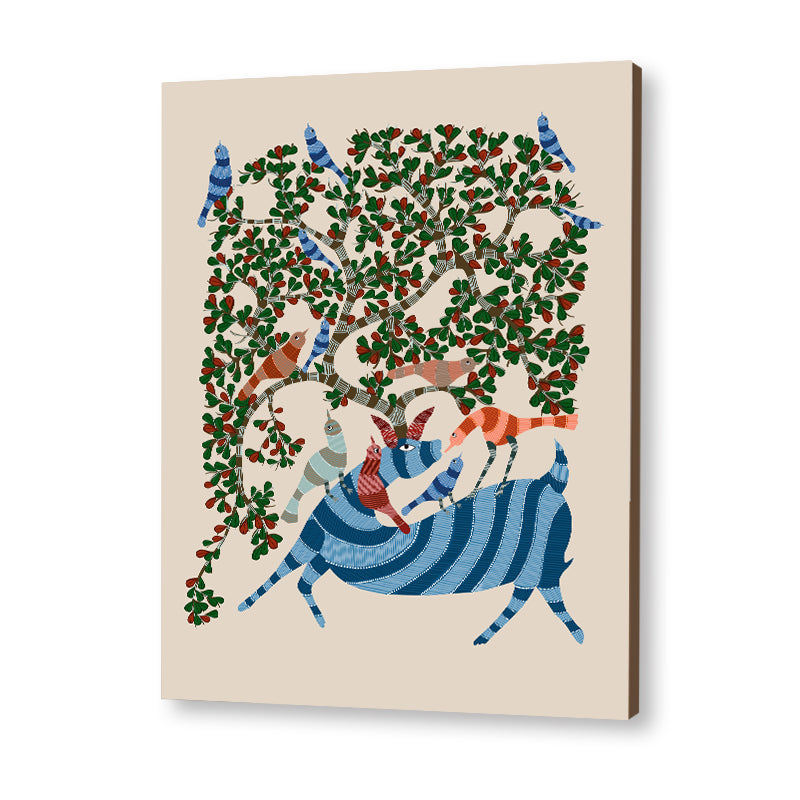 Contemporary Gond Art 3 Traditional Artwork Canvas Print for Wall
