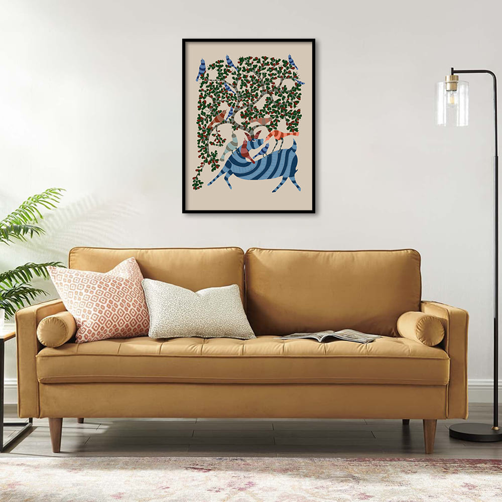 Contemporary Gond Art 3 Traditional Artwork Canvas Print for Wall