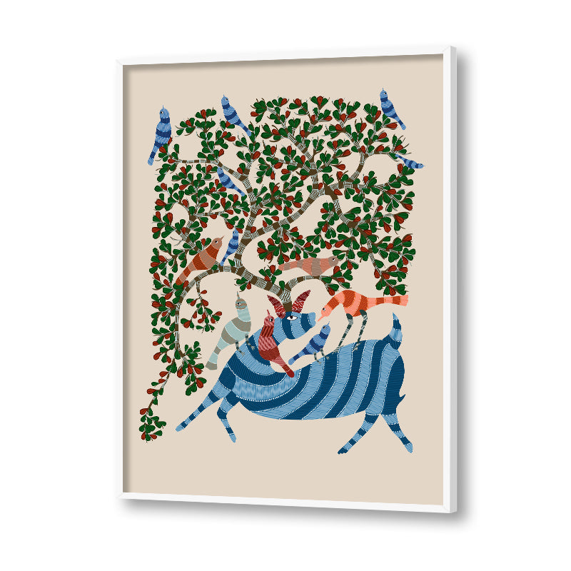 Contemporary Gond Art 3 Traditional Artwork Canvas Print for Wall