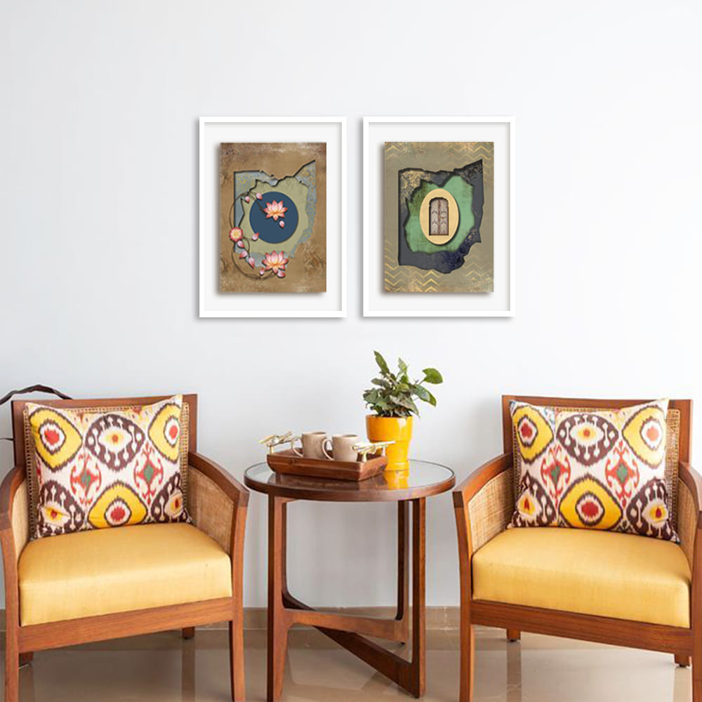 Gharana 2 Traditional Artwork Canvas Print for Wall shown in a room