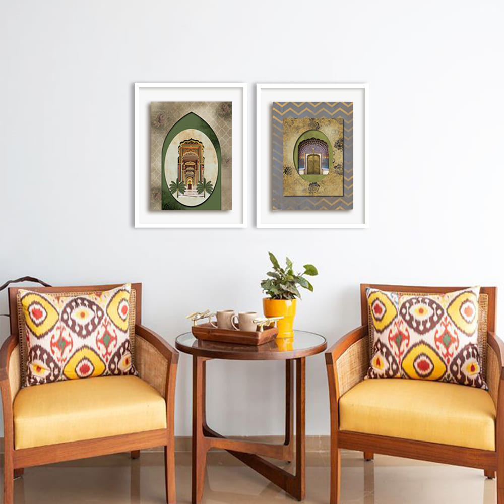 Gharana 3 Traditional Artwork Canvas Print for Wall shown in a room