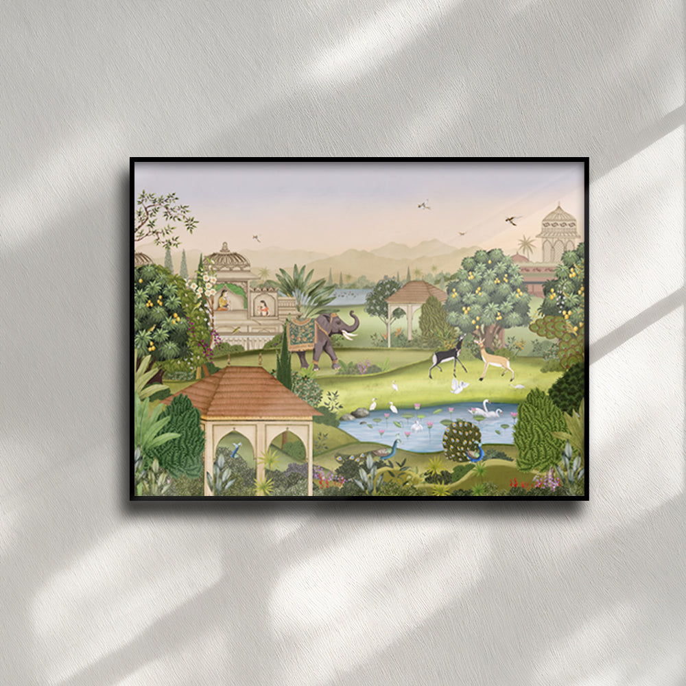 Madhuban Traditional Artwork Canvas Wall Print shown in a room