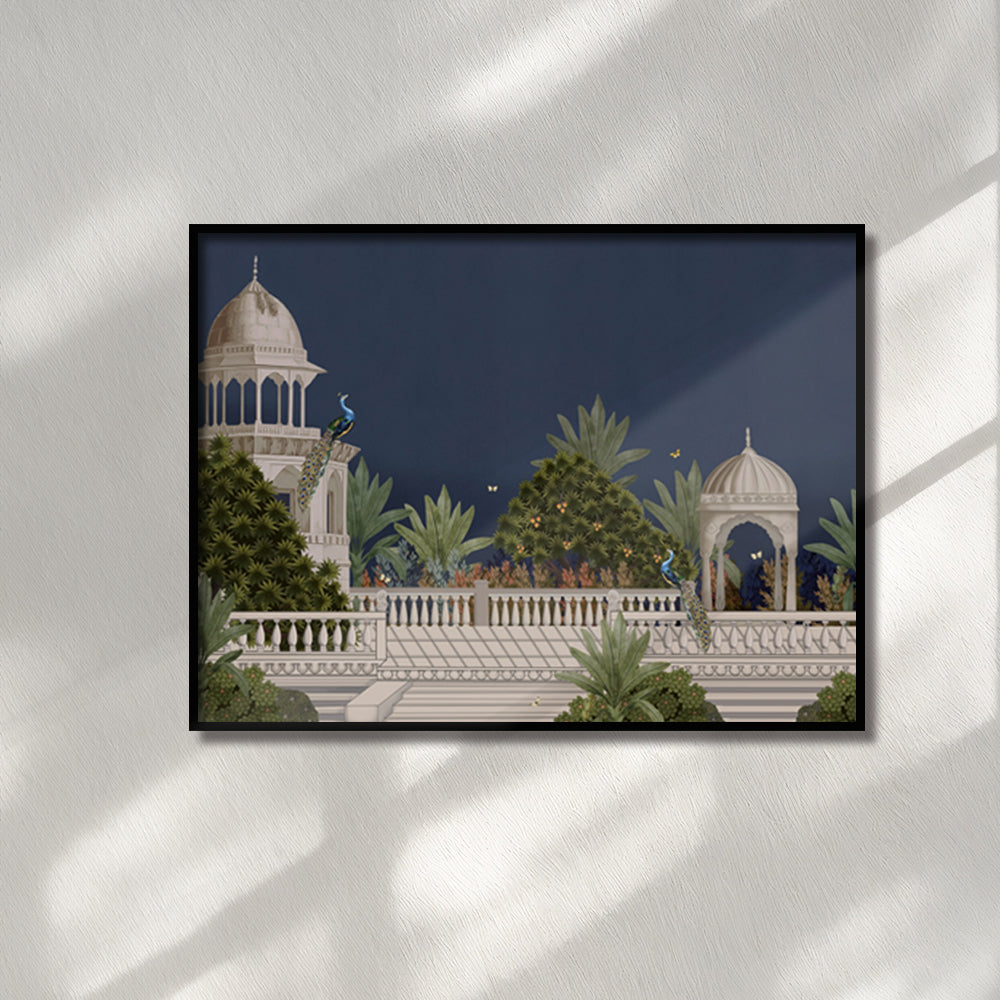 Mor Mahal Traditional Artwork Canvas Wall Print shown in a room