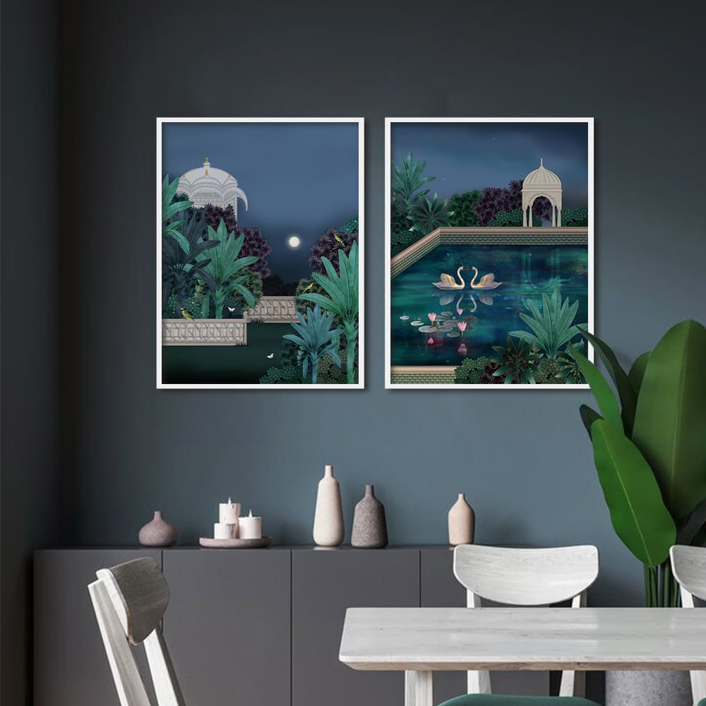 Pichwai Night Garden (Set of 2) Traditional Artwork Canvas Print for Wall