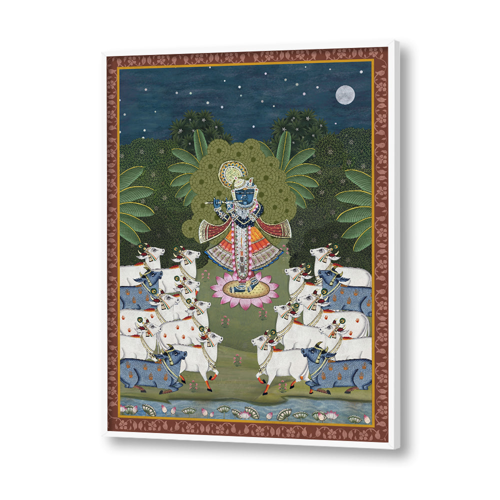 Traditional Pichwai Srinathji with Cows Traditional Artwork Canvas Print for Wall