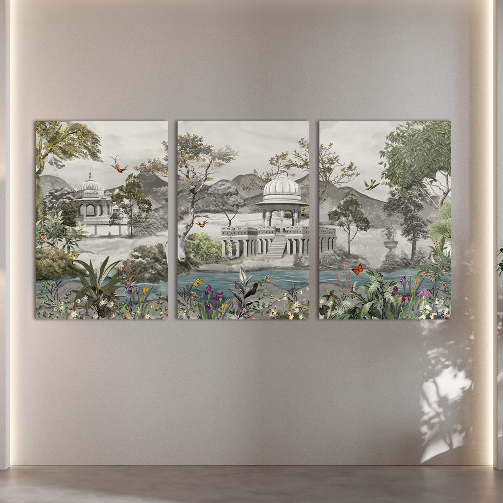 Royal Bagh set of 3 Traditional Artwork Canvas Print for Wall