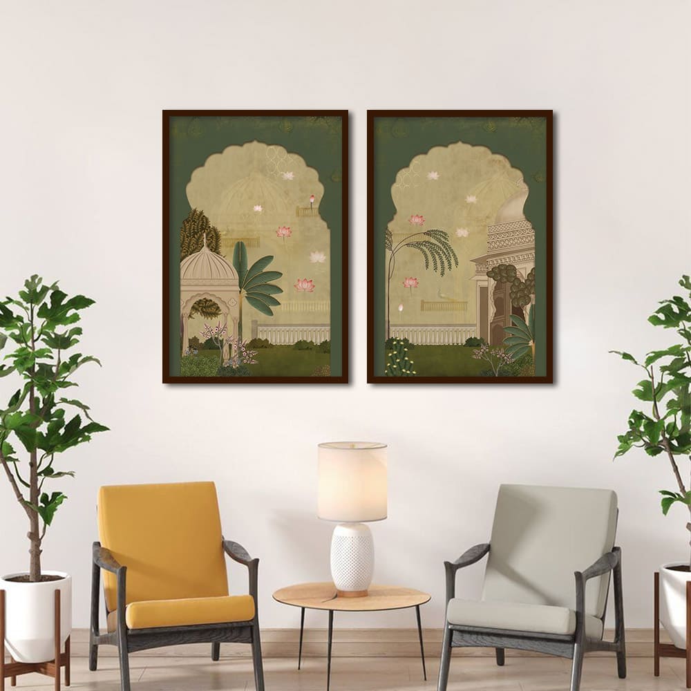 Shahi Bagicha (Set of 2) Traditional Artwork Canvas Print for Wall