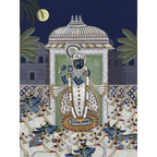 Shrinathji & Cows No. 1 – Blue Traditional Artwork Canvas Print for Wall