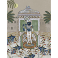 Shrinathji & Cows 2 - Beige Traditional Artwork Canvas Print for Wall