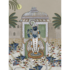 Shrinathji & Cows 2 - Beige Traditional Artwork Canvas Print for Wall