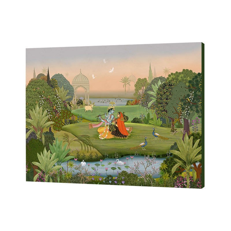 Vrindavan Traditional Artwork Canvas Print for Wall