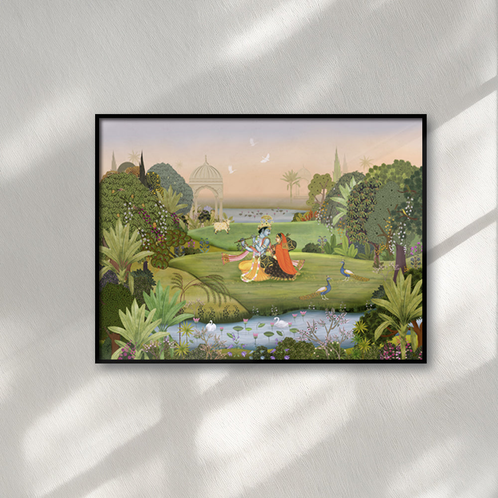 Vrindavan Traditional Artwork Canvas Print for Wall shown in a room