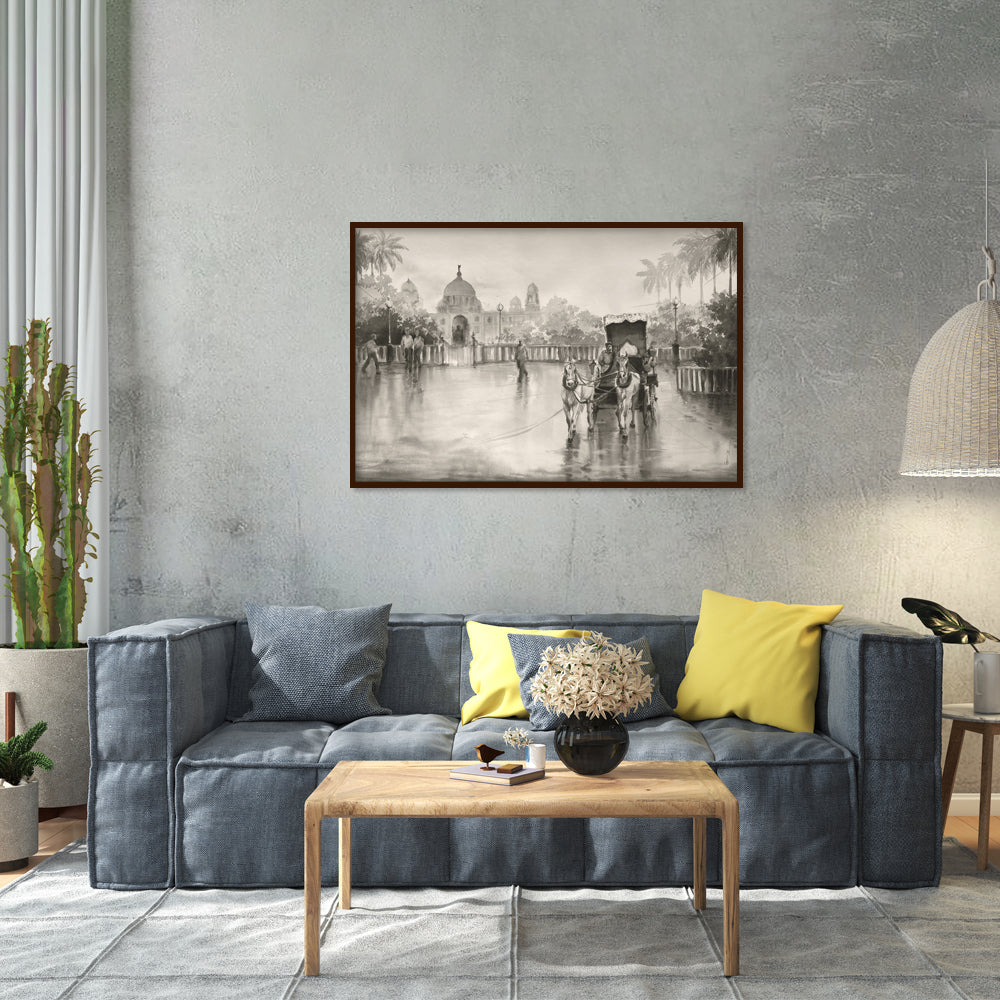 Monsoon Nostalgia 1 Vintage Artwork Canvas Print for Wall shown in a room
