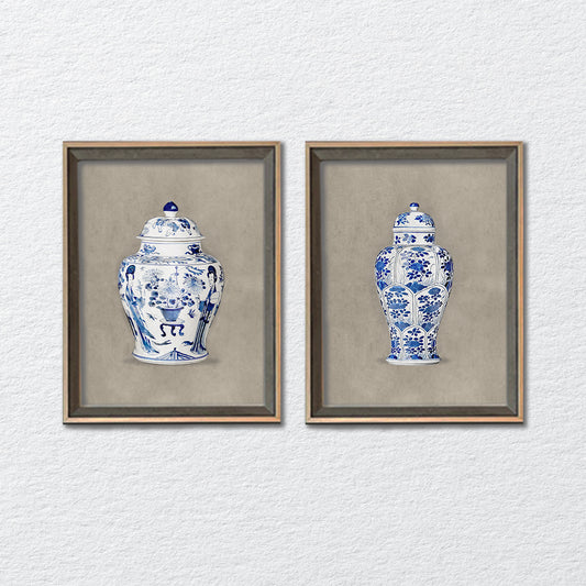 Chinoiserie Vase Set of 2 Vintage Artwork Canvas Print for Wall