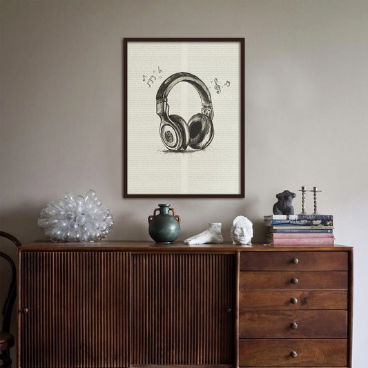 Vintage Headphone Black and White Wall Artwork | Vintage Canvas Painting for Wall | Wall Decor | Wall Painting for Living Room | Bedroom