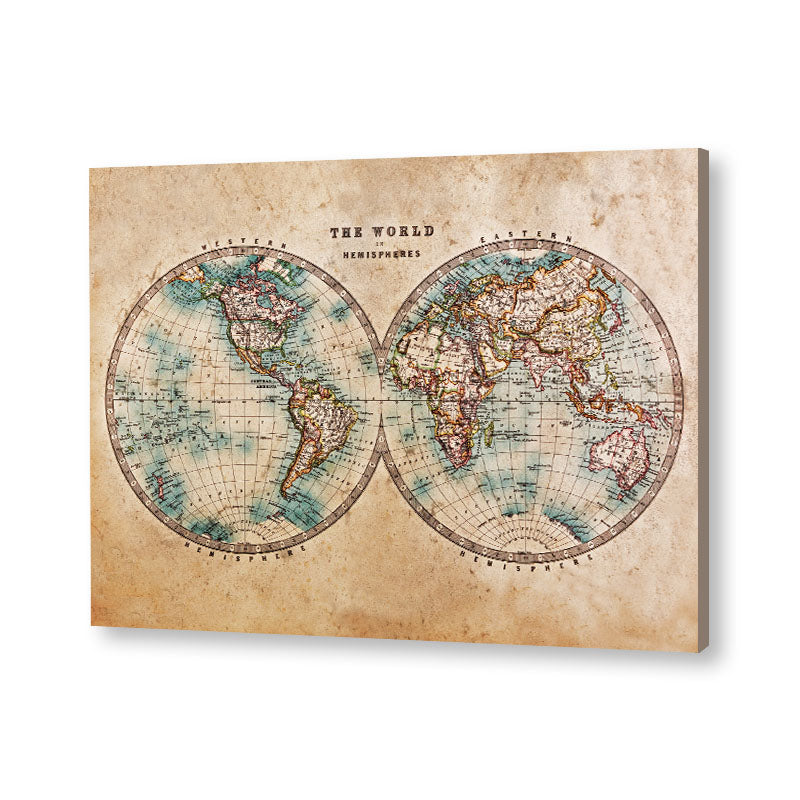 World Map 1 Vintage Artwork Canvas Print for Wall