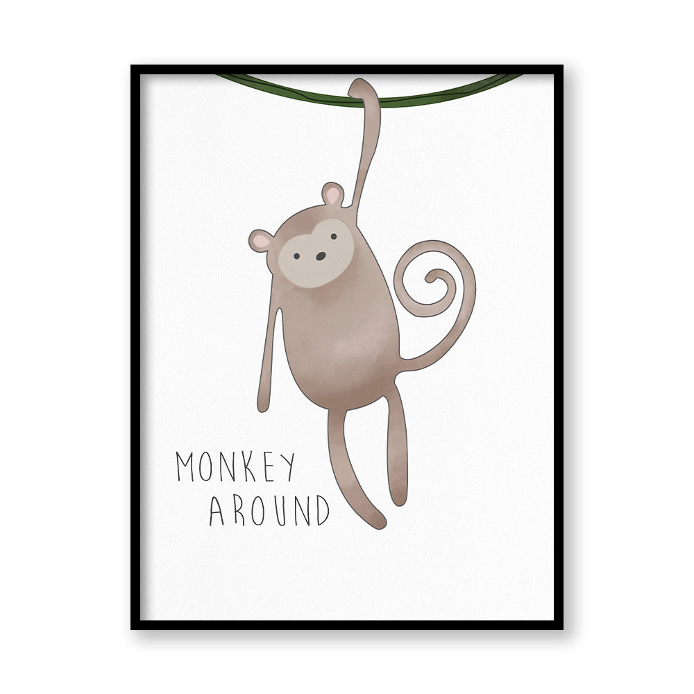 Watercolour Monkey Wall Art Canvas Print for Kids Room