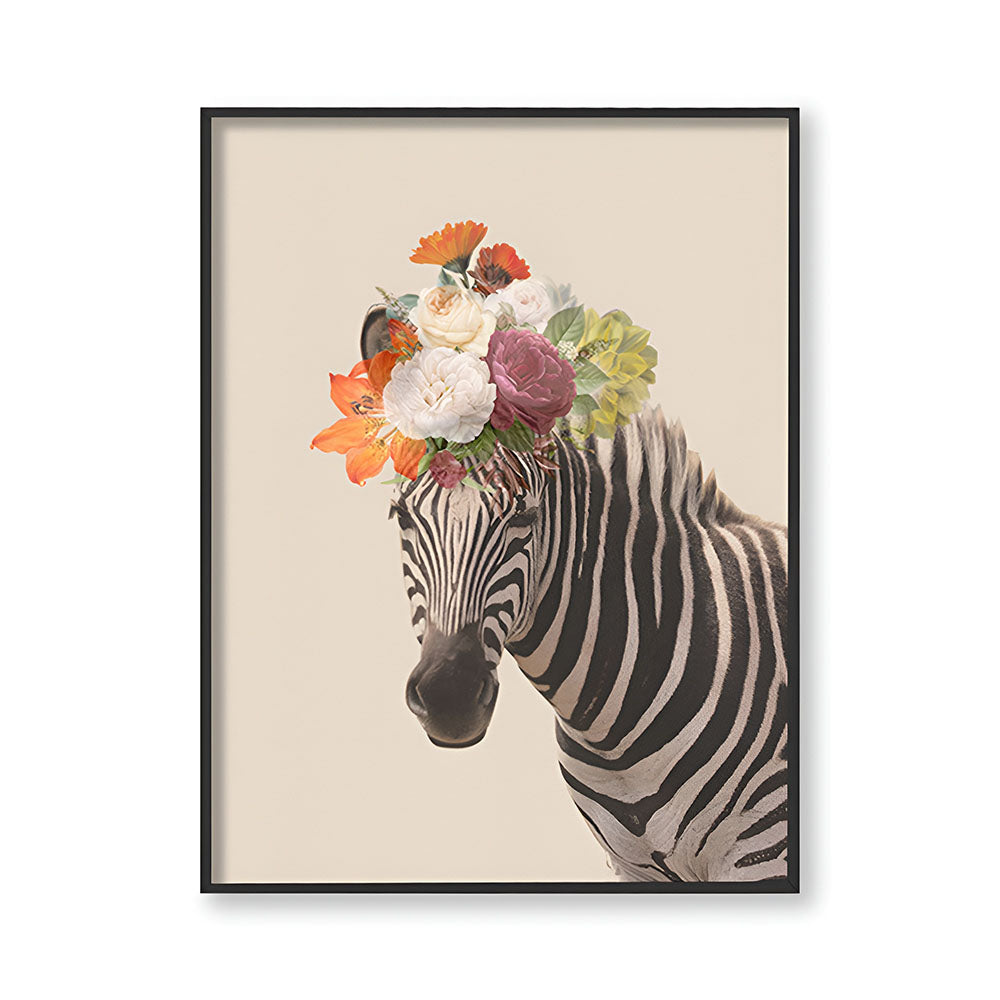 Zebra Floral Head Wall Art Canvas Print for Kids Room shown in a room