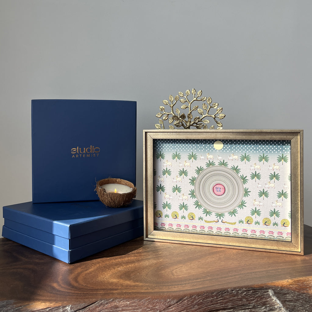 Contemporary Pichwai With Krishna Basuri Artwork with Gift Box