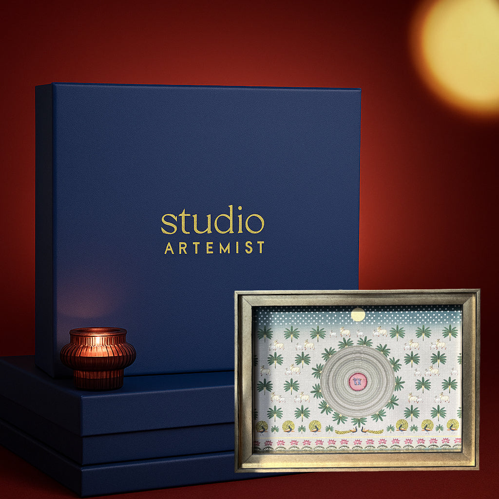 Contemporary Pichwai With Krishna Basuri Artwork with Gift Box