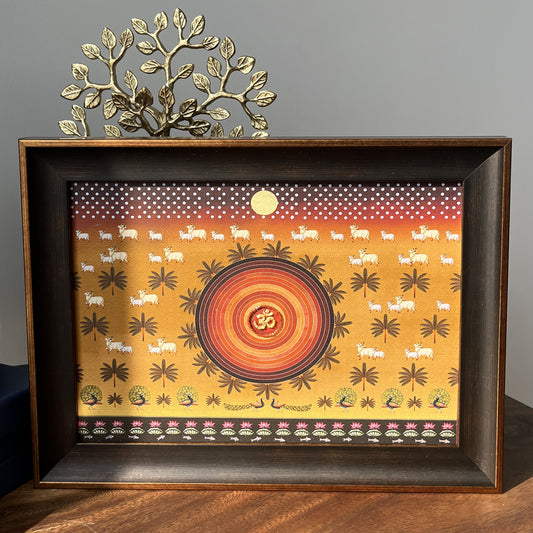 Om Contemporary Pichwai with Cow Artwork with Gift Box