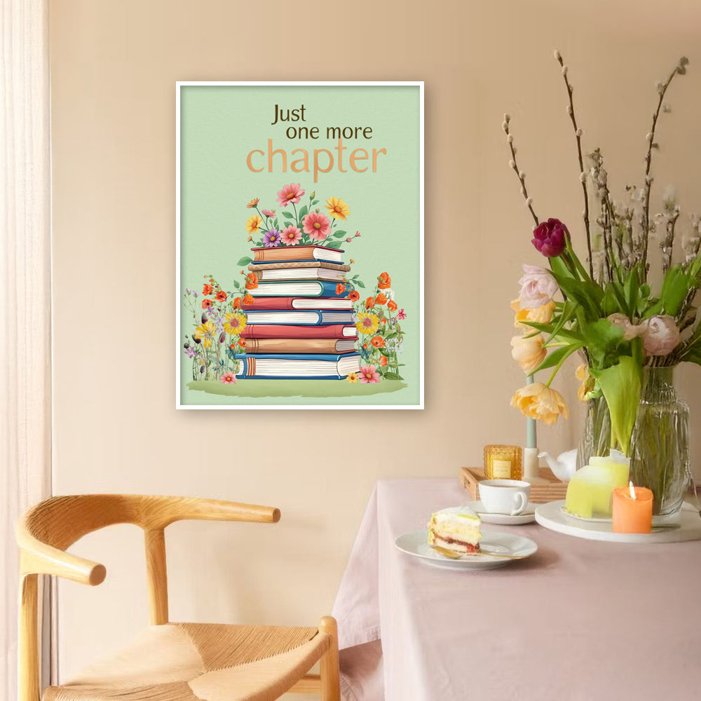 Just One More Chapter — Floral Book Lover Pop Artwork Canvas Print for Wall
