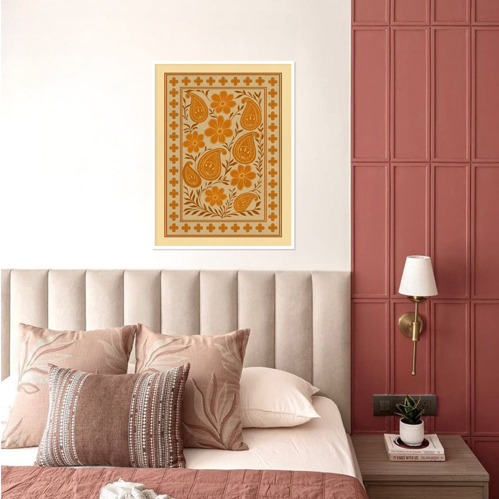 Saffron Blooms — Traditional Floral Art Print | Canvas Painting for Wall | Wall Decor | Wall Painting for Living Room | Bedroom