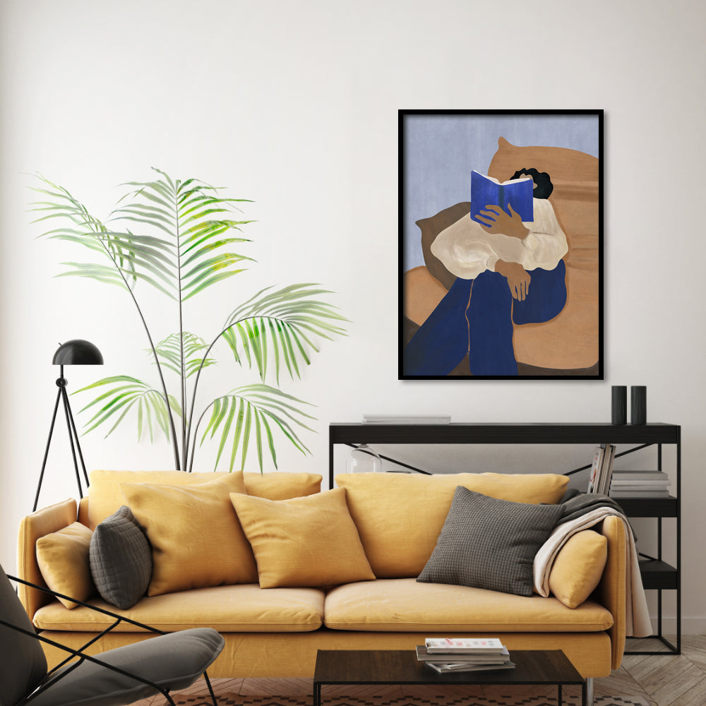 Book Worm 1 Scandinavian Canvas Wall Art Print shown in a room