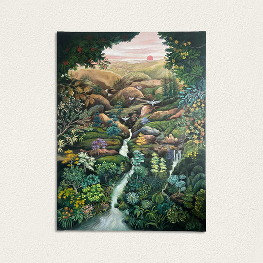 Vaastu Waterfall with Sunrise and Nature Wall Painting Canvas