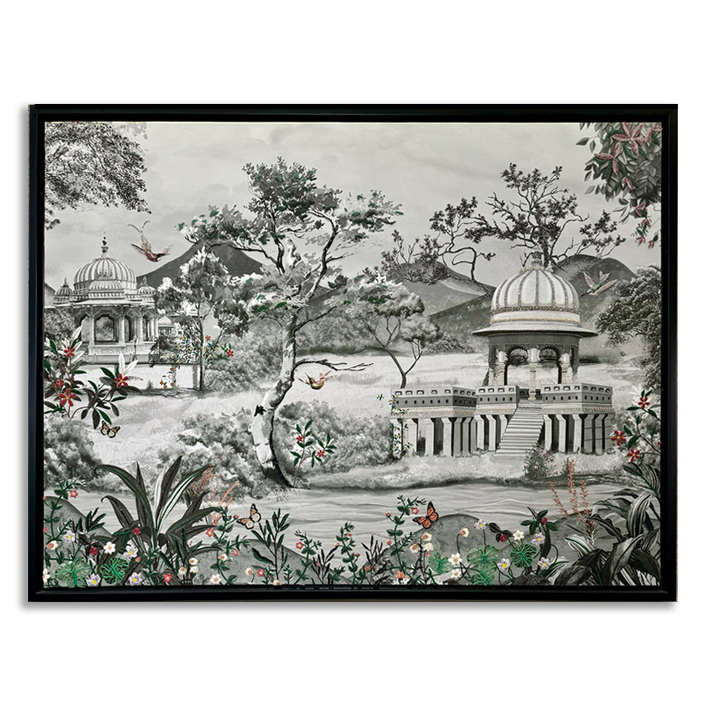Royal Bagh with Embroidery Mixed Media Canvas Wall Artwork