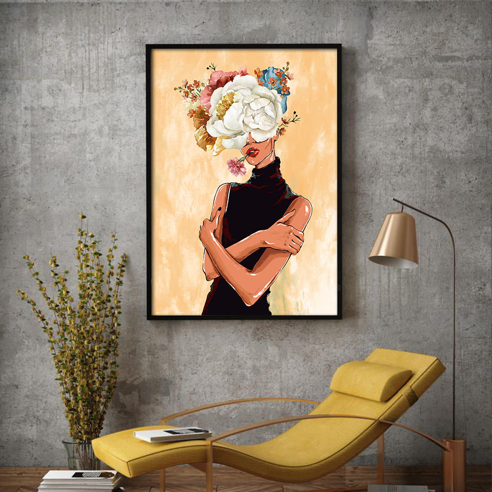Poised Floral Girl Pop Artwork Canvas Print for Wall