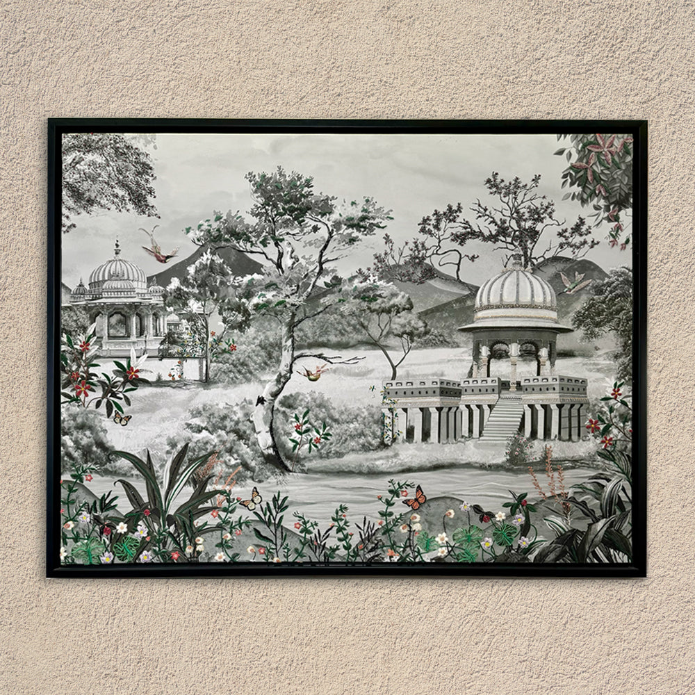 Royal Bagh with Embroidery Mixed Media Canvas Wall Artwork