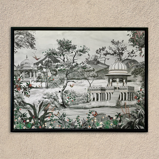 Royal Bagh with Embroidery Mixed Media Canvas Wall Artwork
