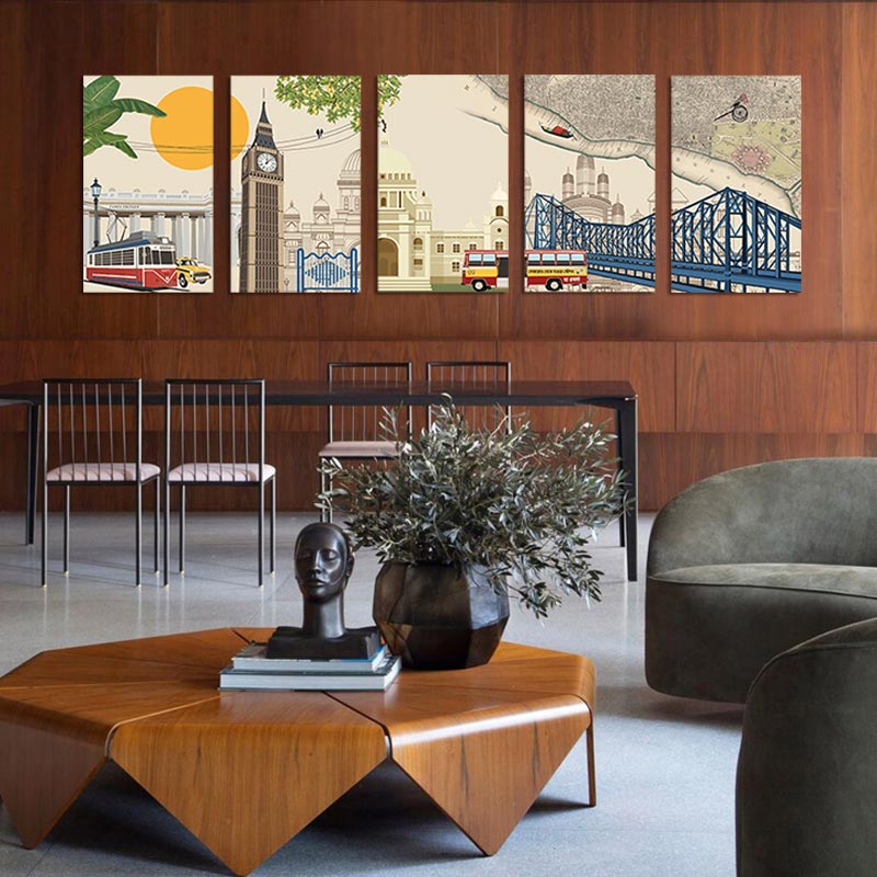 Aamar Kolkata Vintage Artwork Canvas Print for Wall shown in a room