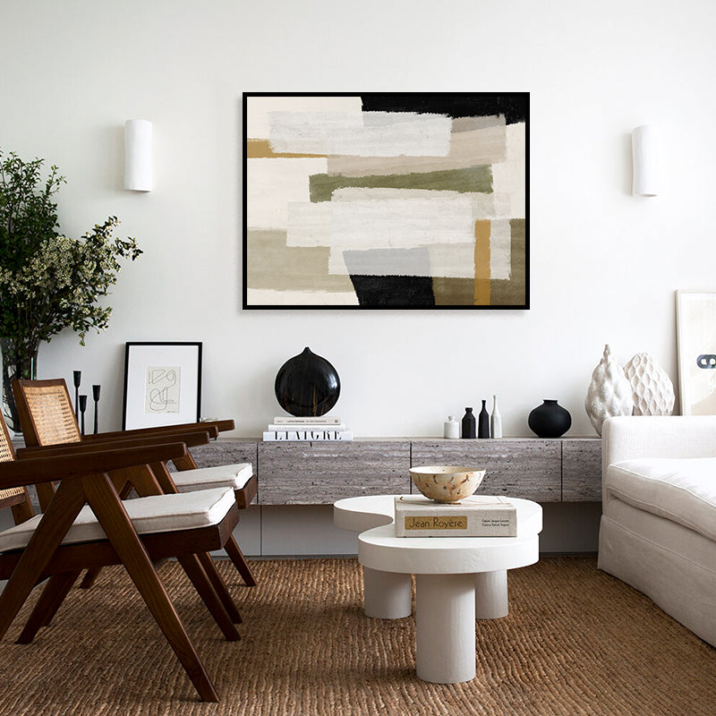 Textures & Tan Abstract Canvas Wall Art Print shown in a room