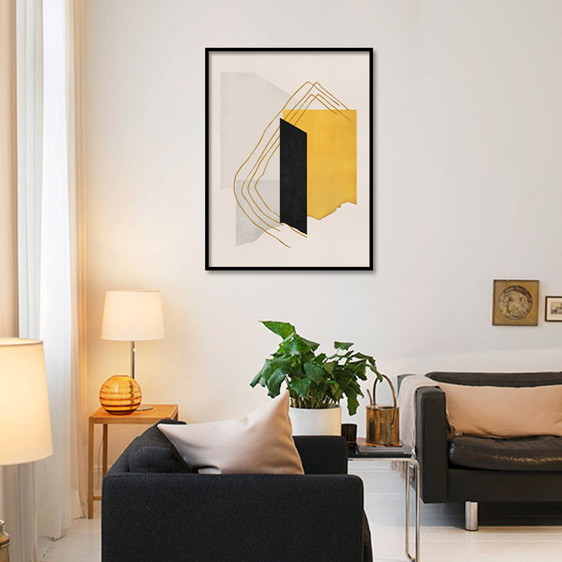 Yellow Lines Abstract Art Canvas Wall Print shown in a room
