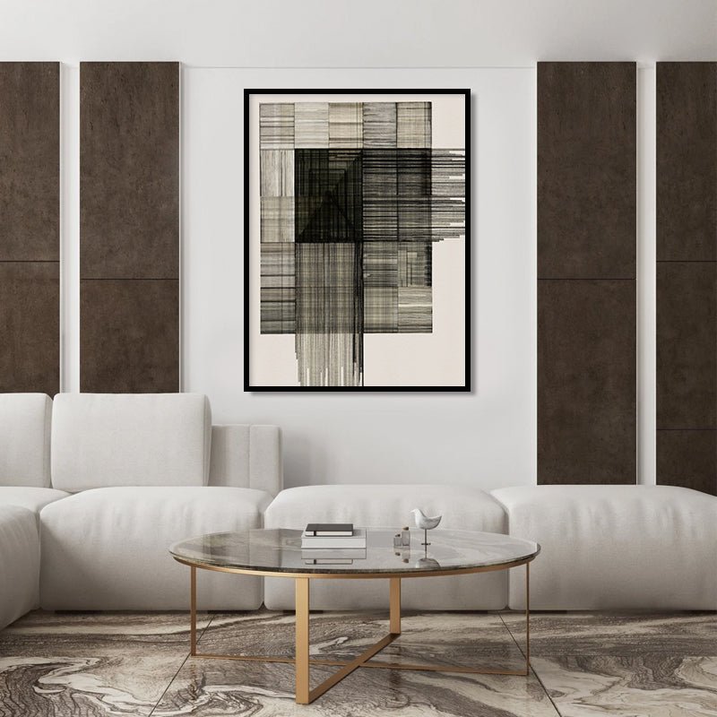 Charcoal Lines Black and White Artwork Canvas Print shown in a room
