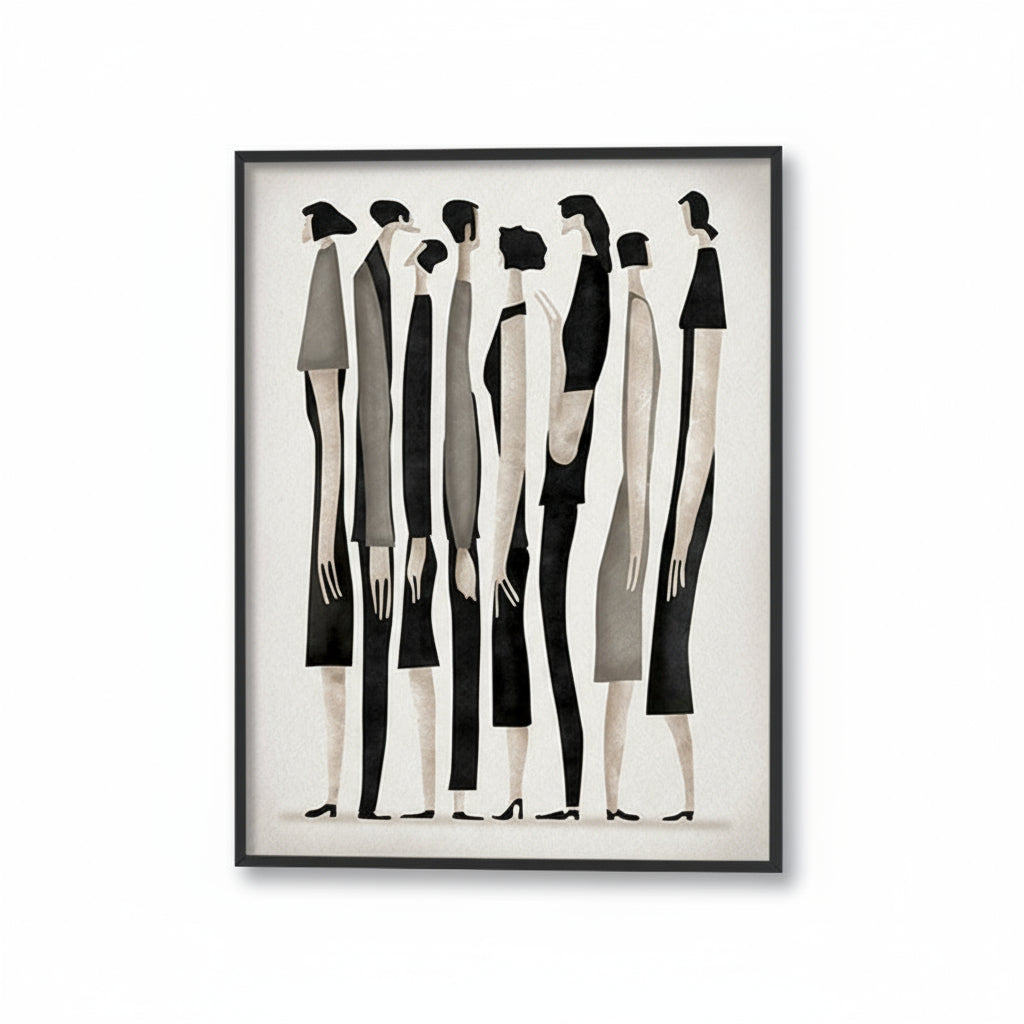Figurines Black and White Art Canvas Wall Print