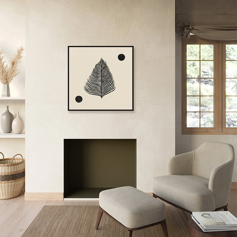 Leaf 1 Black and White Artwork Canvas Print shown in a room