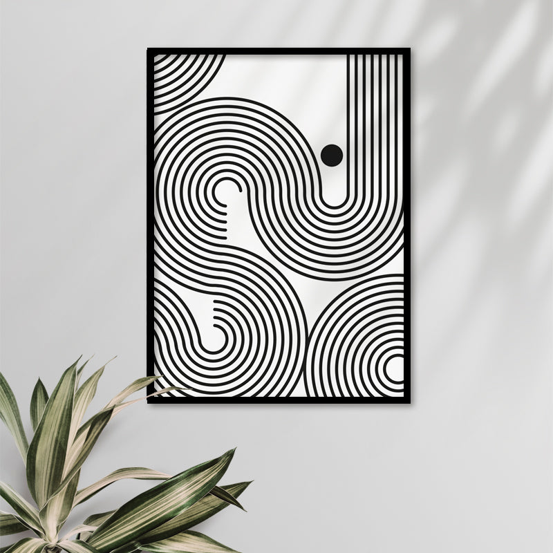 Swirl 2 Black and White Artwork Canvas Print shown in a room