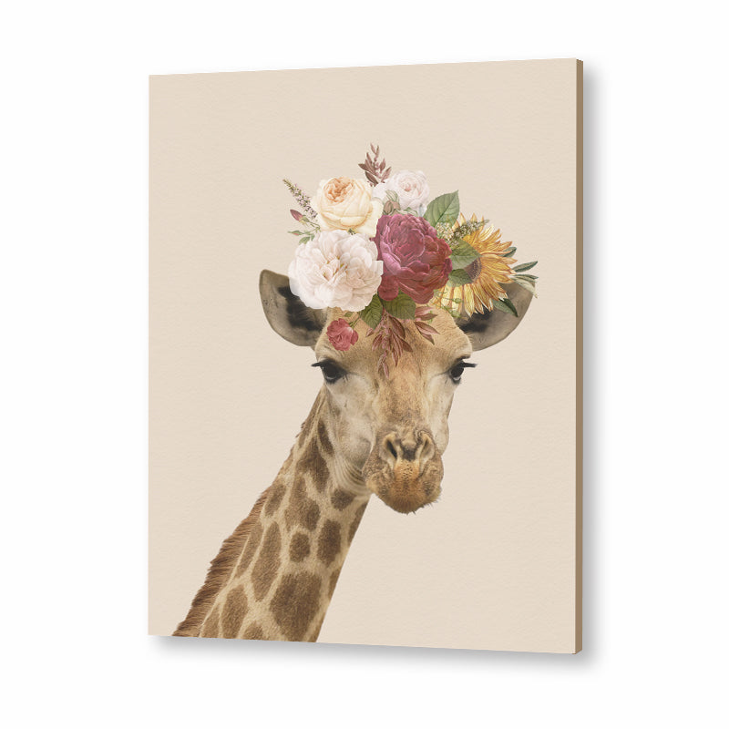 Giraffe Floral Head Wall Art Canvas Print for Kids Room
