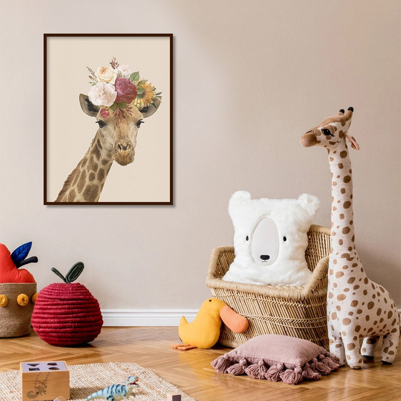Giraffe Floral Head Wall Art Canvas Print for Kids Room